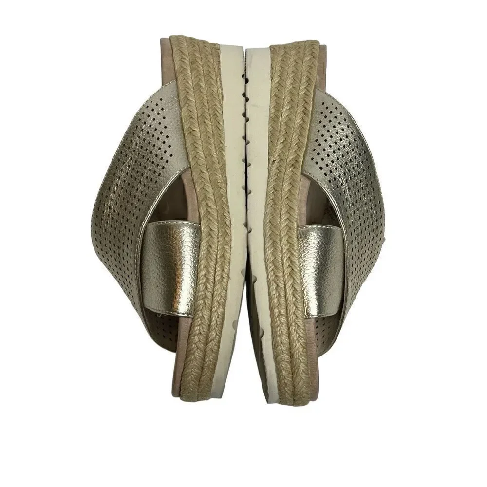 Earth modena marigold gold leather espadrille wedges size 7